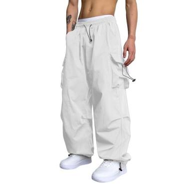 Imagem de Calças cargo ZAFUL Flat Pocket Parachute para homens brancas L