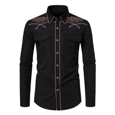 Imagem de Camisa masculina KISSQIQI Western Cowboy bordada Slim Fit