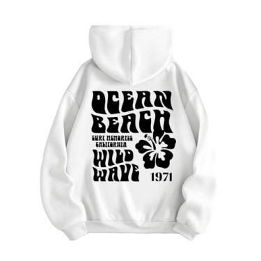 Imagem de Moletom feminino SweatyRocks, estampado com letras, poliéster branco