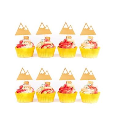 Imagem de 36 peças de topos de cupcake com tema de montanha - Toppers de cupcake de aventura, topos de cupcake da natureza, decoração de bolo de festa de aniversário para chá de bebê