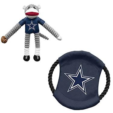 Imagem de Littlearth Conjunto combo de brinquedos para animais de estimação NFL Buffalo Bills Sock Monkey e disco voador (3C00932-BILL)