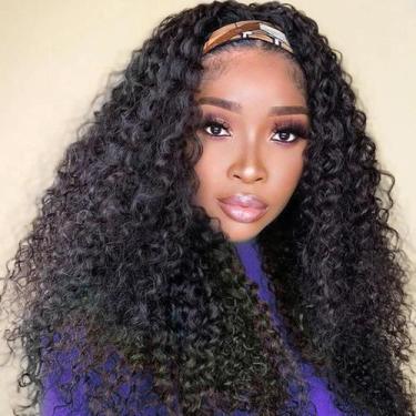Imagem de Peruca com faixa de cabeça XSY Kinky Curly 100% cabelo humano 66 cm na