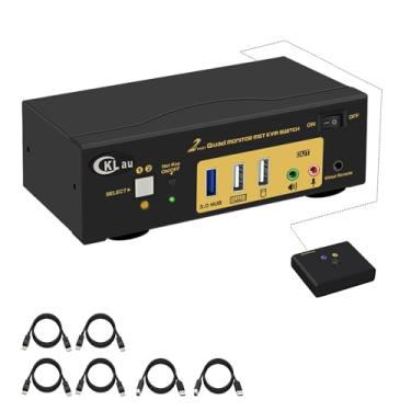 Imagem de CKLau Mst Displayport Hdmi Kvm Switch Quad Monitor, (2 Dp In, 2+ Out), 4K60Hz 2K144Hz Computadores 4 Monitores Switcher Com Cabos, Áudio, Microfone E Hub Suporte Para Comutação De Teclado Mouse