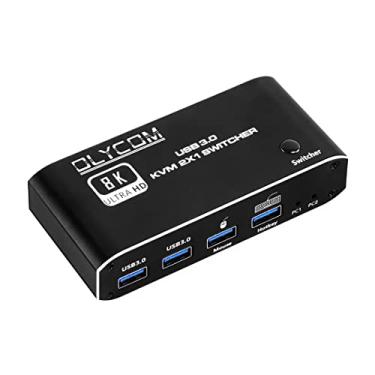 Imagem de KVM HDMI Switch 1 monitor 2 computadores com suporte USB 3.0 8K a 60Hz Displayport para 2 peças compartilhadas, 1 conjunto teclado de mouse e monitor Hotkey HDMI2.1 entrada/saída