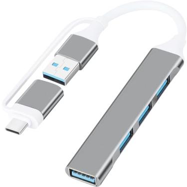 Imagem de SAISN Hub USB 3.0, USB C para USB Hub 2 em 1, portátil, 4 portas, hub USB para USB 3.0, extensor de dados, adaptador divisor de dados para MacBook Pro/Air, laptop, PS4, PS5, impressora, mouse, cinza