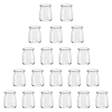Imagem de Encheng Frascos de vidro transparente de 200 ml com tampas, recipiente de iogurte com tampas (PE), frascos de pudim de substituição, recipiente de vidro com barbante e etiqueta para leite, geleia