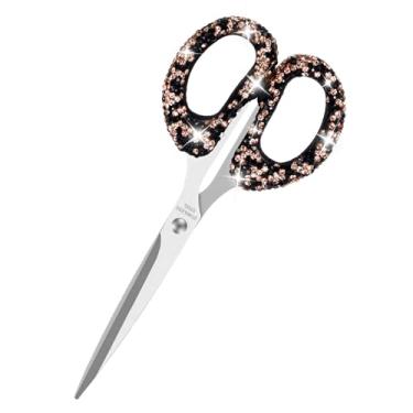Imagem de Multibey Tesoura de strass com glitter de 15 cm - Tesoura fofa de aço inoxidável, lâmina afiada, ferramenta de corte de papel para escola, casa e artesanato (preto dourado)