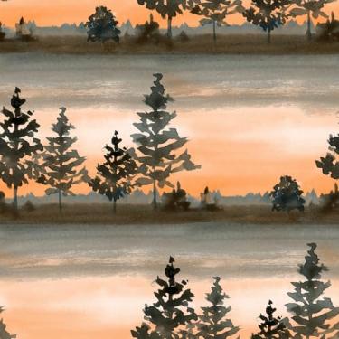 Imagem de VaryStyle Papel de parede florestal pôr-do-sol 45 x 299 cm, papel de parede de árvore da floresta removível aquarela laranja paisagem papel de contato padronizado para armários paredes corredor quarto