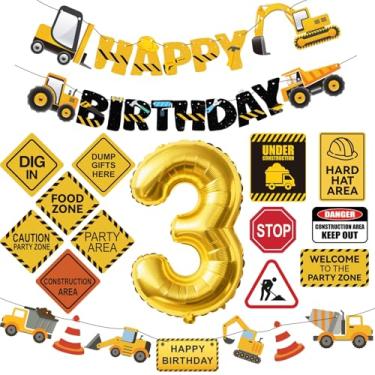 Imagem de Construction 3rd Birthday Party Supplies Dump Truck Party Decorations Kits Set for Kids Three Years Old Birthday with Different Kinds Balloons Tape and Signs