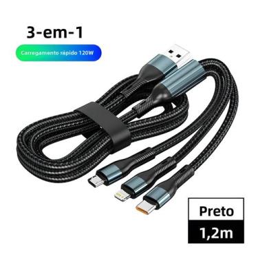 Imagem de Cabo USB Tipo C 3 Em 1 De Carregamento Rápido 6A 120W Para iPhone Sams