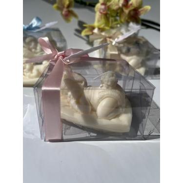 Imagem de Vela Perfumada Bebê Lembrancinha Nascimento Maternidade Personalizável (Laço e Tag Rosa bebê)