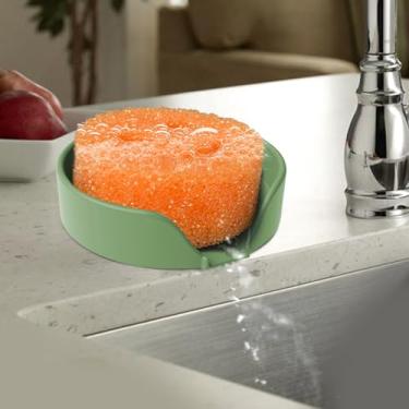 Imagem de Suporte de esponja para esfregar papai com ventosas e bico de drenagem, organizador de organizador de pia de cozinha, suporte de saboneteiras, acessórios para lava-louças, 12 x 12 cm, verde