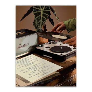 Imagem de rumlud Pôster em tela de gravação musical vintage menina negra moda arte de parede abstrata mulher africana impressões para bar quarto sala de estar decoração de parede 30,5 x 40,6 cm sem moldura