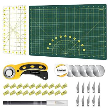 Imagem de Headley Tools Rotary Cutter Set - 45mm Fabric Cutter, 5 Extra Rotary Blades, A3 Cutting Mat, Quilting Ruler and Sewing Clips, Craft Knife Set, Ideal for Crafting, Sewing, Scrapbooking, Patchworking