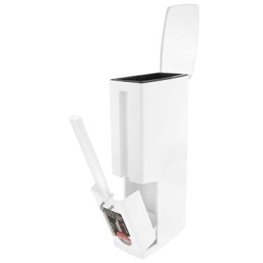 Imagem de KTZCTPCA Conjunto de lixeira e escova de banheiro, lixeira retangular branca moderna fina para espaço limitado