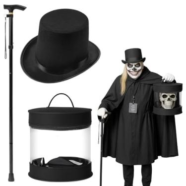 Imagem de WinnerWhy 3 Pcs Ghost Costume Accessories Halloween Set Felt Hat Storage Box Adult Black Top Hat and Magic Wand for Haunted Cosplay Halloween Theme Party Spooky Outfit