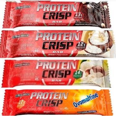 Imagem de Crisp Bar Protein Sabores Sabor Brownie de Chocolate,Creme de Coco,Leite com Creme de Avelã e Ovomaltine de 45g-Integralmedica-Kit 12 unidades