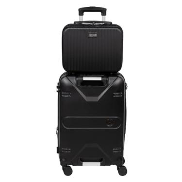 Imagem de Mala De Bordo 10kg Rigida Expansiva Rodas 360 Porta Copos Alça Frontal + Frasqueira (Preto)