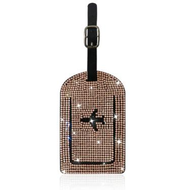 Imagem de MINGZAIQIPEI Etiqueta de bagagem com strass de cristal brilhante – Etiqueta de bagagem de diamante brilhante para bolsa, bolsa escolar, mala, instrumento, Champanhe, 13.5*9.4cm, 1