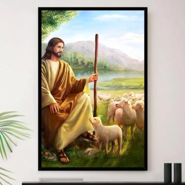 Imagem de Genérico, Quadro Jesus Cristo Pastor Ovelha Fé Decorativo A3 35x45cm