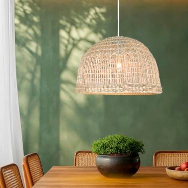 Imagem de Pendente Em Fibra Natural Junco Artesanal Mesa Boho Nat49