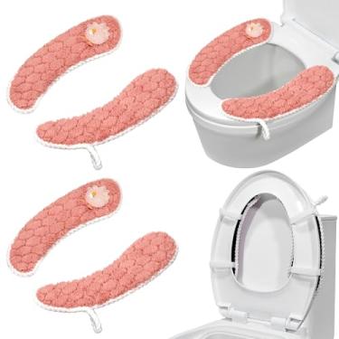 Imagem de HADEEONG Capa de assento de vaso sanitário almofada de assento de vaso sanitário aquecedor de assento de vaso sanitário com alça, almofadas de assento de vaso sanitário laváveis e reutilizáveis para o