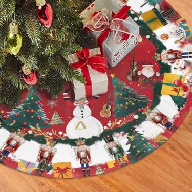 Imagem de Saia para árvore de Natal 91 cm, quebra-nozes vermelha, boneco de neve, árvore de Natal, enfeites de Natal, presentes de decoração