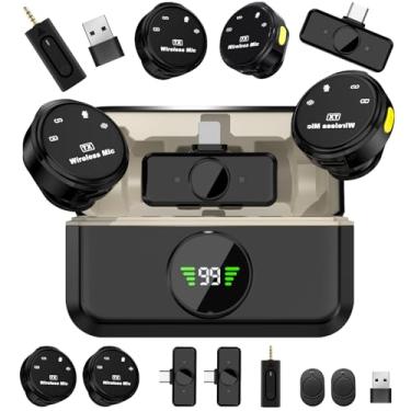 Imagem de QBuen microfone de lapela sem fio de nível profissional, Microfone sem fio lapela(2TX+3RX), Três níveis de redução de ruído, Amplamente compatível com dispositivos de interface Tipo C e Lightning