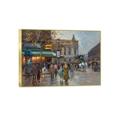 Imagem de BMZFYBS Arte de parede em tela reprodução de pintura famosa - imagens de moldura dourada para sala de estar - Peace Cafe-Decor Poster e impressões 50 x 70 cm 20 x 27 pol