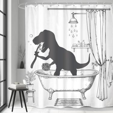 Imagem de LGhtyro Conjunto de cortina de chuveiro infantil de dinossauro engraçado 152 cm L x 180 cm A polegadas desenho animado dinossauro esboço trex na banheira animal Raptor Hilarious Cool Acessórios de