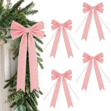 Imagem de 4 peças de laços de fita de veludo 7,9 x 12,6 polegadas grande arco de árvore de Natal com cauda longa para embrulho de presente, guirlanda, lareira, escada, porta, janela, decoração de casa de