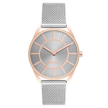Imagem de Nine West Relógio feminino com pulseira de malha, Prata