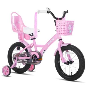 Imagem de KEANO Zinnia Bicicleta infantil de 40 cm para meninas de 4 a 6 anos, bicicletas infantis de 40 cm com rodas de treinamento, serpentinas, cesta e assento de boneca, bicicletas infantis rosa