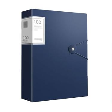 Imagem de Pasta de documentos A4 com inserções transparentes 100 páginas multicamadas grande capacidade livro de dados multifuncional bolsa de armazenamento de dados suporte de documentos (azul)