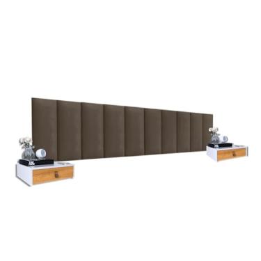 Imagem de Kit 2 Mesas De Cabeceira Mdf 1 Gaveta + 10 Módulos Marrom 45x20 Cabeceira King Size (Pérola/Nature - Marrom)
