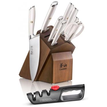 Imagem de Conjunto de Facas Cangshan 1027532 em Aço Inoxidável com Bloco de Bancada Multinível, 10 Peças, Branco