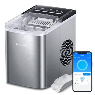 Imagem de Máquina de Gelo Portátil Compacta Automática com Capacidade para 12 kg em 24H, Colher, 10 Sacos e Função Autolimpeza, 110V 120W, VIVOHOME