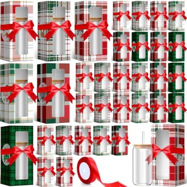 Imagem de Windyun Caixa de presente de copo de Natal de 36 peças com fita para vidro de sublimação, caixas de presente transparentes para copos de vidro de 350 g, 473 ml, 590 ml, embalagem para potes de caneca