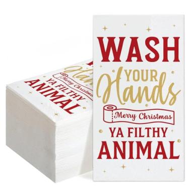Imagem de Decorações de banheiro sozinhas em casa, lave suas mãos Ya Filthy Animal papel toalhas de hóspedes, 50 peças de toalhas de mão descartáveis para banheiro, guardanapos de convidados, presentes de