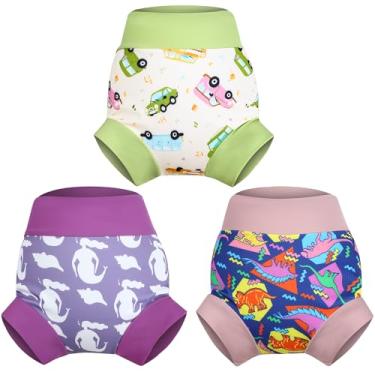 Imagem de MOEMOE Baby Fralda de natação reutilizável, 3 peças, à prova d'água, fralda de natação para meninos e meninas, aula de natação de 2 a 5 anos