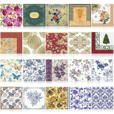 Imagem de 20 guardanapos decorativos sortidos para decoupage guardanapos de papel étnico guardanapos de coquetel papel de seda para artesanato DIY, confecção de cartões, diário de lixo, decoração de parede 20