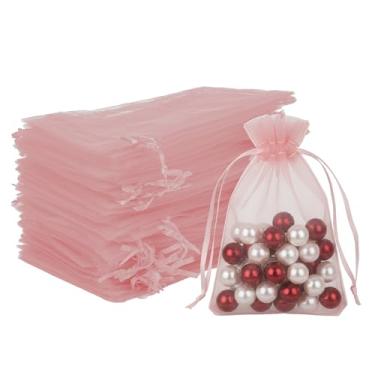 Imagem de Yicelerate 100 sacos de organza, 5 x 3 cm, pequenos sacos de joias, bolsa de lembrancinha de festa com cordão de malha para doces, sabonete, frutas, casamento, dia dos namorados, Halloween, Ação de