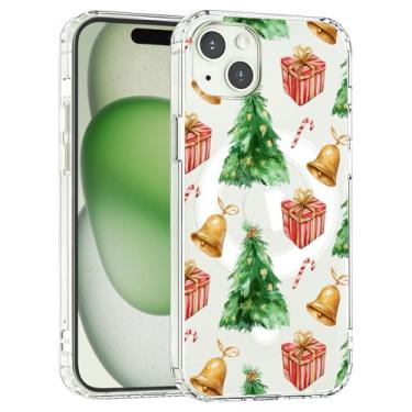 Imagem de AdorableWhimsy Capa de telefone de Natal para iPhone 16 - Compatível com MagSafe capa magnética transparente impressa com sino de árvore de Natal bonito à prova de choque anti-arranhões capa de