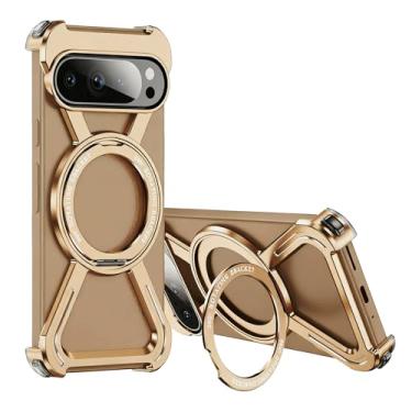 Imagem de Asdsinfor Capa de esqueleto para Google 9 Pro XL estilo titânio proteção contra quedas de grau militar com suporte giratório de 360° compatível com amortecedor de carga rápida para Google Pixel 9 Pro