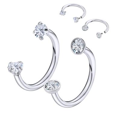 Imagem de Hnxnskt Anel de nariz em ferradura de aço cirúrgico duplo piercing de nariz 18G anéis labiais zircônia cúbica transparente sapato de cavalo Daith piercing joia para mulheres diâmetro interno 8 mm (5