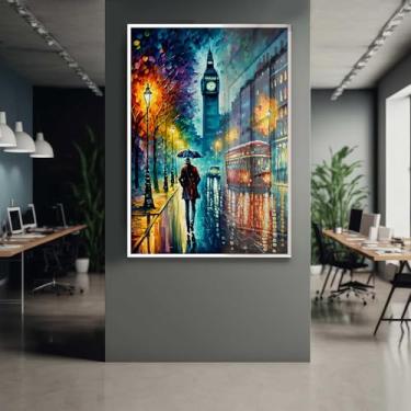 Imagem de Quadro Decorativo com Moldura e Acrilico Cristal Vidro Abstrato Pintura Colorido Londres Sala Quarto Hall