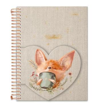 Imagem de Caderno Colegial Criativo Cadersil Estampa Coração Woodland – 80 Folhas – Capa Dura – Espiral dourado - Ideal para Anotações Criativas