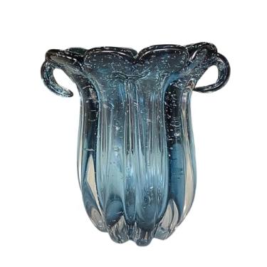 Imagem de Vaso de Vidro Murano Italiano Azul Original 16cm | Peça de Decoração de Luxo para Sala e Presente