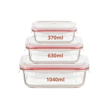 Imagem de Kit Conjunto 3/5/6/10 Potes Herméticos Geladeira Vidro Marmita Tampa Click Vedação Silicone Borracha(Combo 3 Potes - Vermelho)