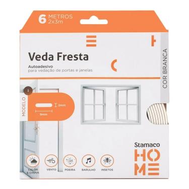 Imagem de Veda Fresta Portas e Janelas Borracha Vedação Adesiva Rolo 6m Modelo I Branco Stamaco
